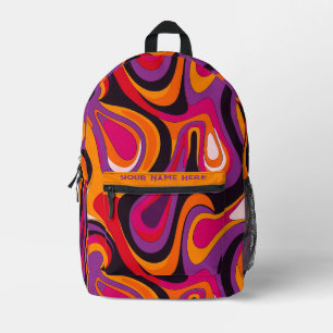 Groovy Psychedelic Retro Swirls Printed Backpack