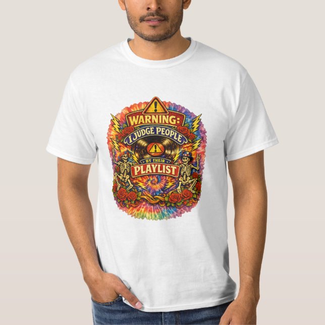 Groovy Psychedelic Skull & Roses Playlist T-Shirt (Front)