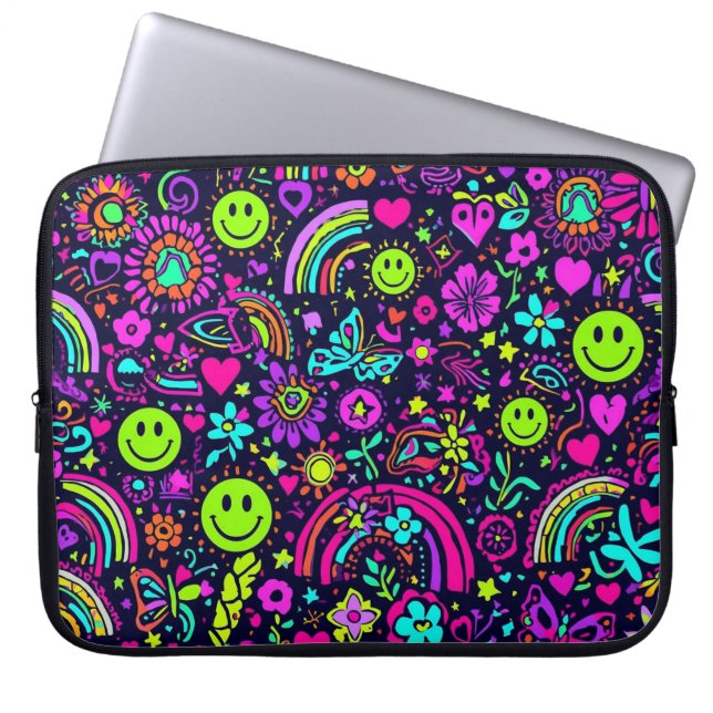 Groovy Psychedelic Smiley Face Laptop Sleeve - 70s (Front)