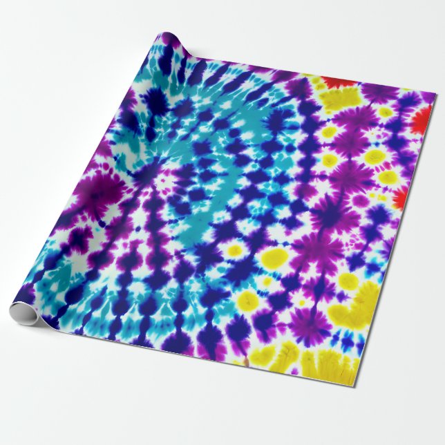 Groovy Psychedelic Spiral Tie Dye Batik Art  Wrapping Paper (Unrolled)