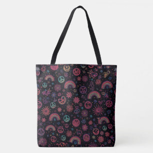 Groovy Psychedelic Tote Bag 70s Rainbow & Smiley