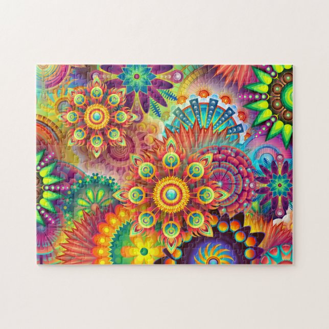 Groovy Psychedlic Kaleidoscope Colours Difficult Jigsaw Puzzle (Horizontal)