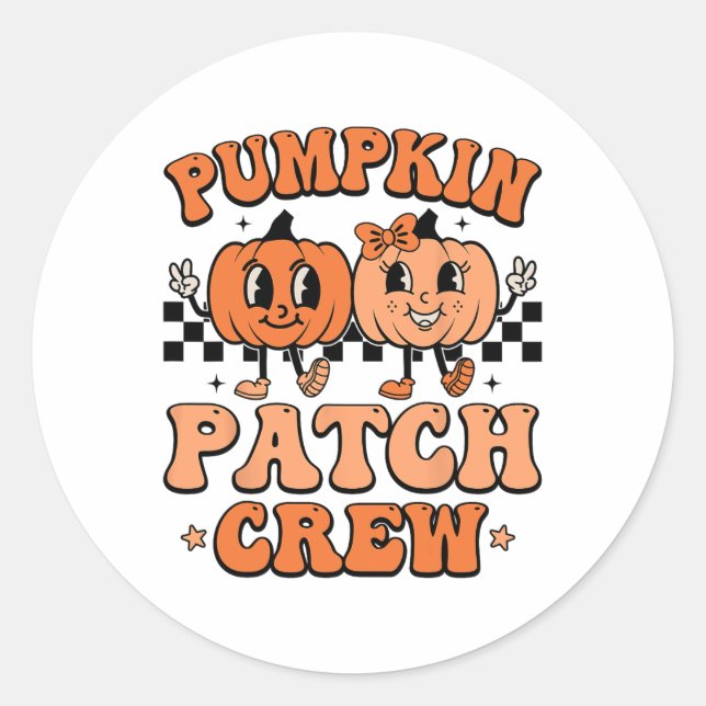 Groovy Pumpkin Patch Crew Squad Thanksgiving Fall  Classic Round Sticker (Front)