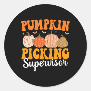 Groovy Pumpkin Picking Supervisor Matching Family Classic Round Sticker
