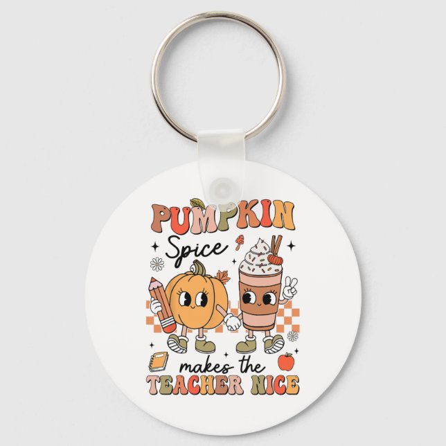 Groovy Pumpkin Spice Makes Teacher Nice Fall Thank Key Ring (Front)