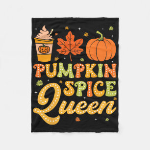 Groovy Pumpkin Spice Queen Halloween Thanksgiving Fleece Blanket