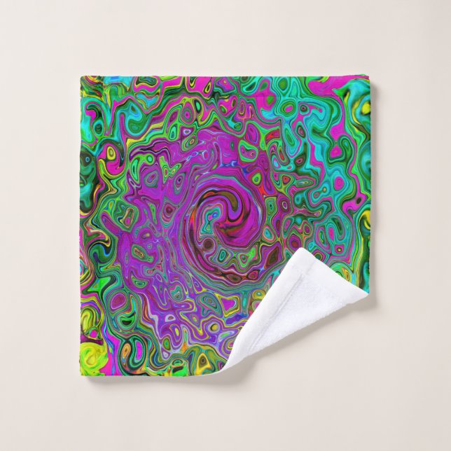 Groovy Purple Abstract Retro Liquid Swirl Bath Towel Set (Wash Cloth)