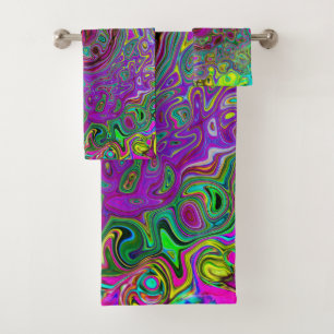 Groovy Purple Abstract Retro Liquid Swirl Bath Towel Set
