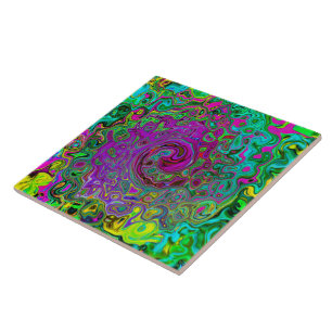 Groovy Purple Abstract Retro Liquid Swirl Ceramic Tile