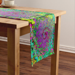 Groovy Purple Abstract Retro Liquid Swirl Long Table Runner