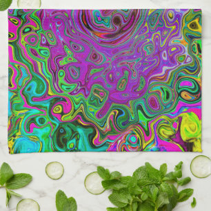 Groovy Purple Abstract Retro Liquid Swirl Tea Towel