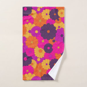 Groovy Purple and Pink Hippie Flower Power Hand Towel
