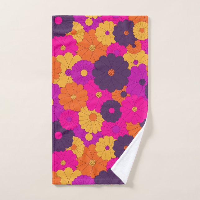 Groovy Purple and Pink Hippie Flower Power Hand Towel (Hand Towel)