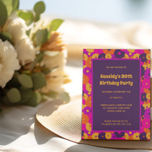 Groovy Purple and Pink Hippie Flower Power Invitation