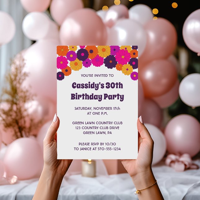 Groovy Purple and Pink Hippie Flower Power Invitation (Creator Uploaded)