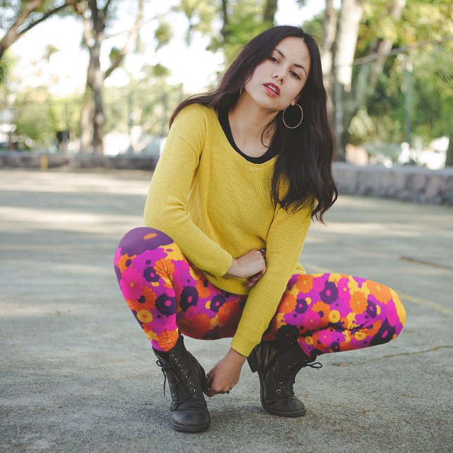 Groovy Purple and Pink Hippie Flower Power Leggings (Creator Uploaded)
