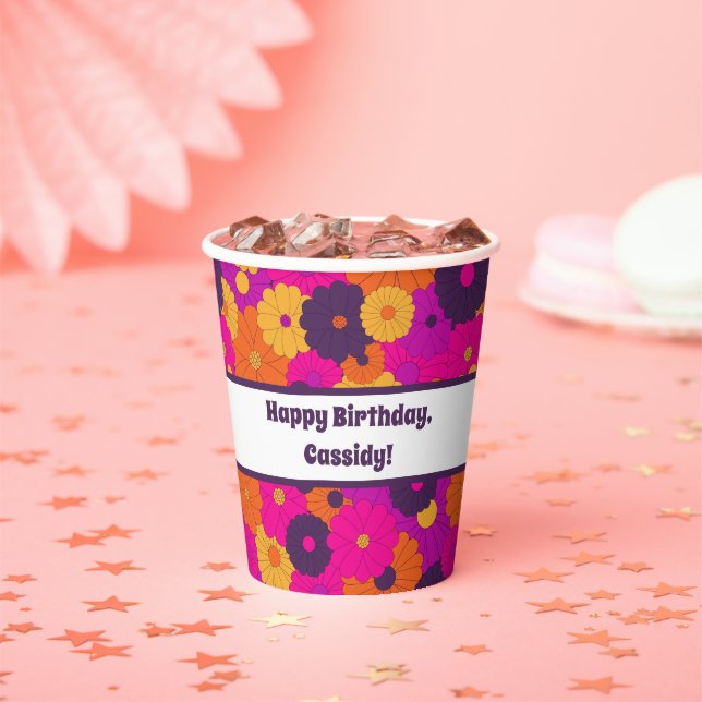 Groovy Purple and Pink Hippie Flower Power Paper Cups (Insitu)