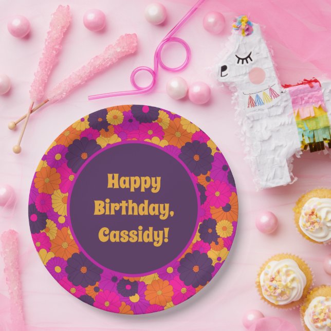 Groovy Purple and Pink Hippie Flower Power Paper Plate (Party)