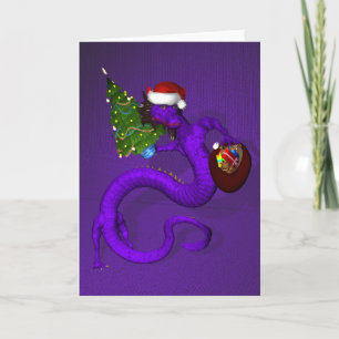 Groovy Purple Dragon Santa Claus Holiday Card