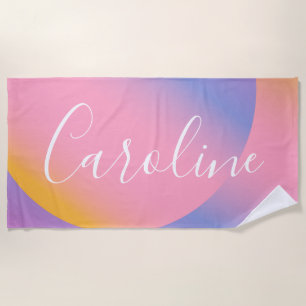 Groovy Purple Gradient Personalised Script Name Beach Towel