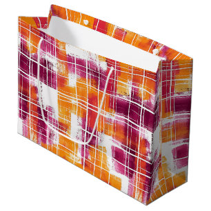 Groovy Purple Orange Plaid Stripes Birthday Large Gift Bag
