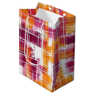 Groovy Purple Orange Plaid Stripes Birthday Medium Gift Bag