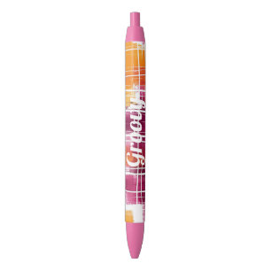 Groovy Purple Orange Plaid Stripes   Black Ink Pen