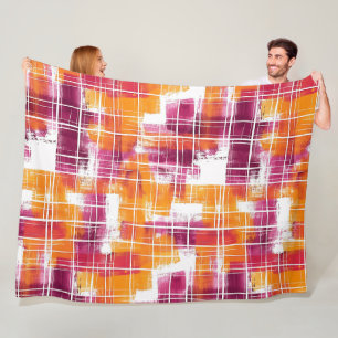 Groovy Purple Orange Plaid Stripes   Fleece Blanket