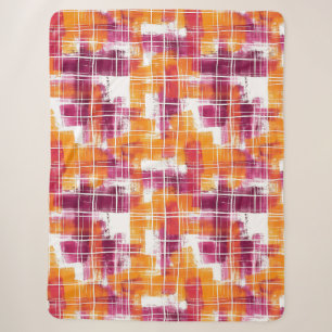 Groovy Purple Orange Plaid Stripes   Sherpa Blanket