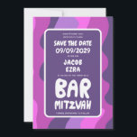 Groovy Purple Waves Custom Bat Bar Bnai Mitzvah Save The Date<br><div class="desc">Perfect card to announce a bar or bat mitzvah or other Jewish celebration and ask guests to save the date! Hand made art for you with handlettering on the front and back side! (check shop or DM for BAR/BAT options) FULLY CUSTOMIZABLE! Click on “Personalise” above to edit the text. Click...</div>
