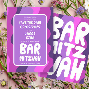 Groovy Purple Waves Custom Bat Bar Bnai Mitzvah Save The Date