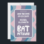 Groovy Purple Waves Custom Bat Bar Bnai Mitzvah Save The Date<br><div class="desc">Perfect card to announce a bar or bat mitzvah or other Jewish celebration and ask guests to save the date! Hand made art for you with handlettering on the front and back side! (check shop or DM for BAR/BAT options) FULLY CUSTOMIZABLE! Click on “Personalise” above to edit the text. Click...</div>
