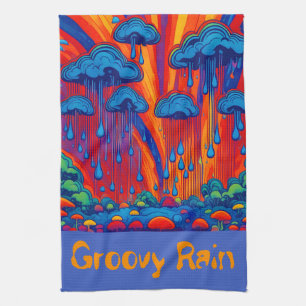 Groovy Rain Retro Style Tea Towel