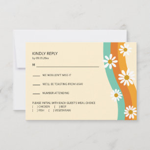 Groovy Rainbow 1970s Style Boho Daisy Wedding RSVP Card