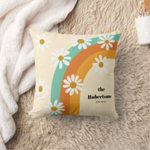 Groovy Rainbow 1970s Style Boho Personalised Cushion