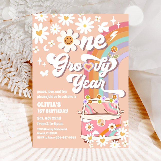 Groovy Rainbow 1st Birthday Invitation (Creator Uploaded)