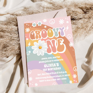Groovy Rainbow 1st Birthday Invitation