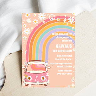 Groovy Rainbow 1st Birthday Invitation