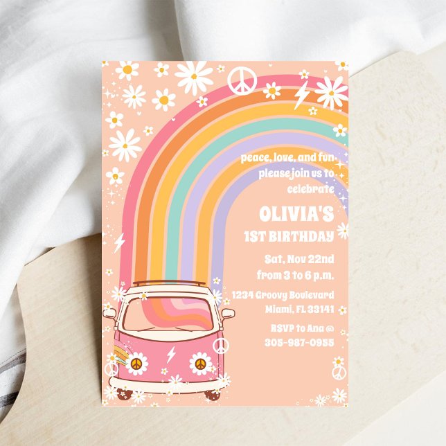 Groovy Rainbow 1st Birthday Invitation (Creator Uploaded)