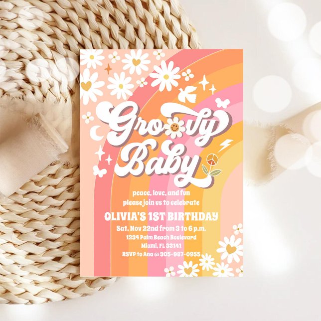 Groovy Rainbow 1st Birthday Invitation (Creator Uploaded)