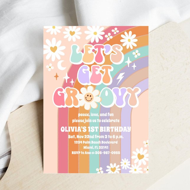 Groovy Rainbow 1st Birthday Invitation (Creator Uploaded)