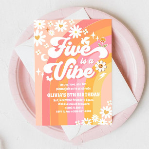 Groovy Rainbow 5th Birthday Invitation