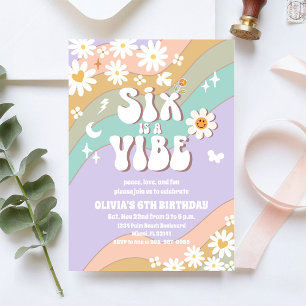 Groovy Rainbow 6th Birthday Invitation