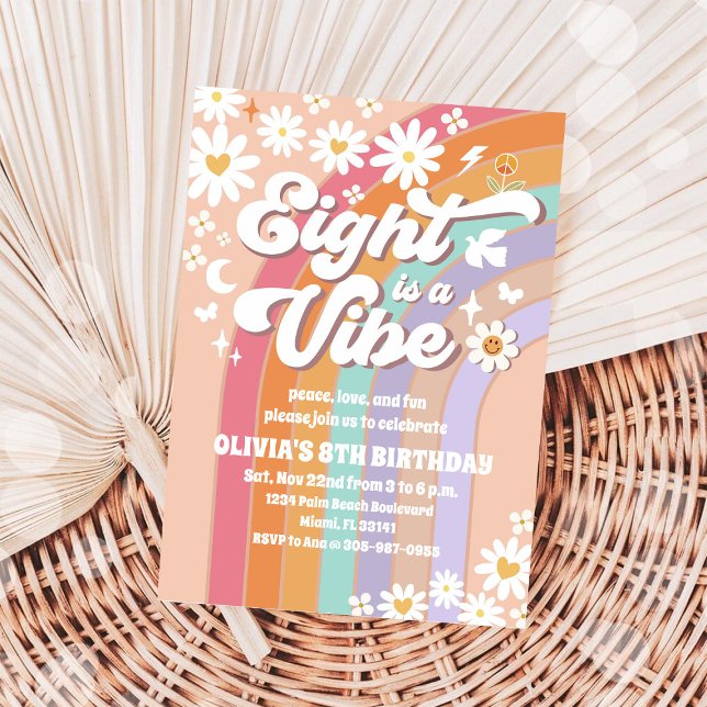 Groovy Rainbow 8th Birthday Invitation (Creator Uploaded)