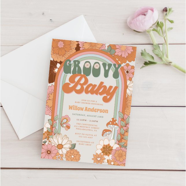 Groovy Rainbow Baby Shower Invite 70s (Creator Uploaded)