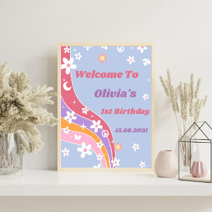 Groovy Rainbow Birthday Party Welcome Sign