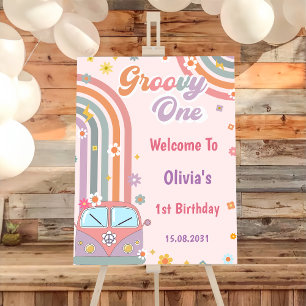 Groovy Rainbow Birthday Party Welcome Sign 