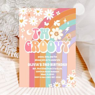 Groovy Rainbow Daisy 2nd Birthday Invitation