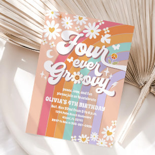 Groovy Rainbow Daisy Birthday Invitation