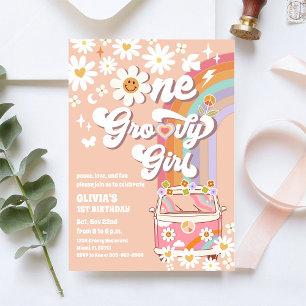 Groovy Rainbow Daisy Birthday Invitation